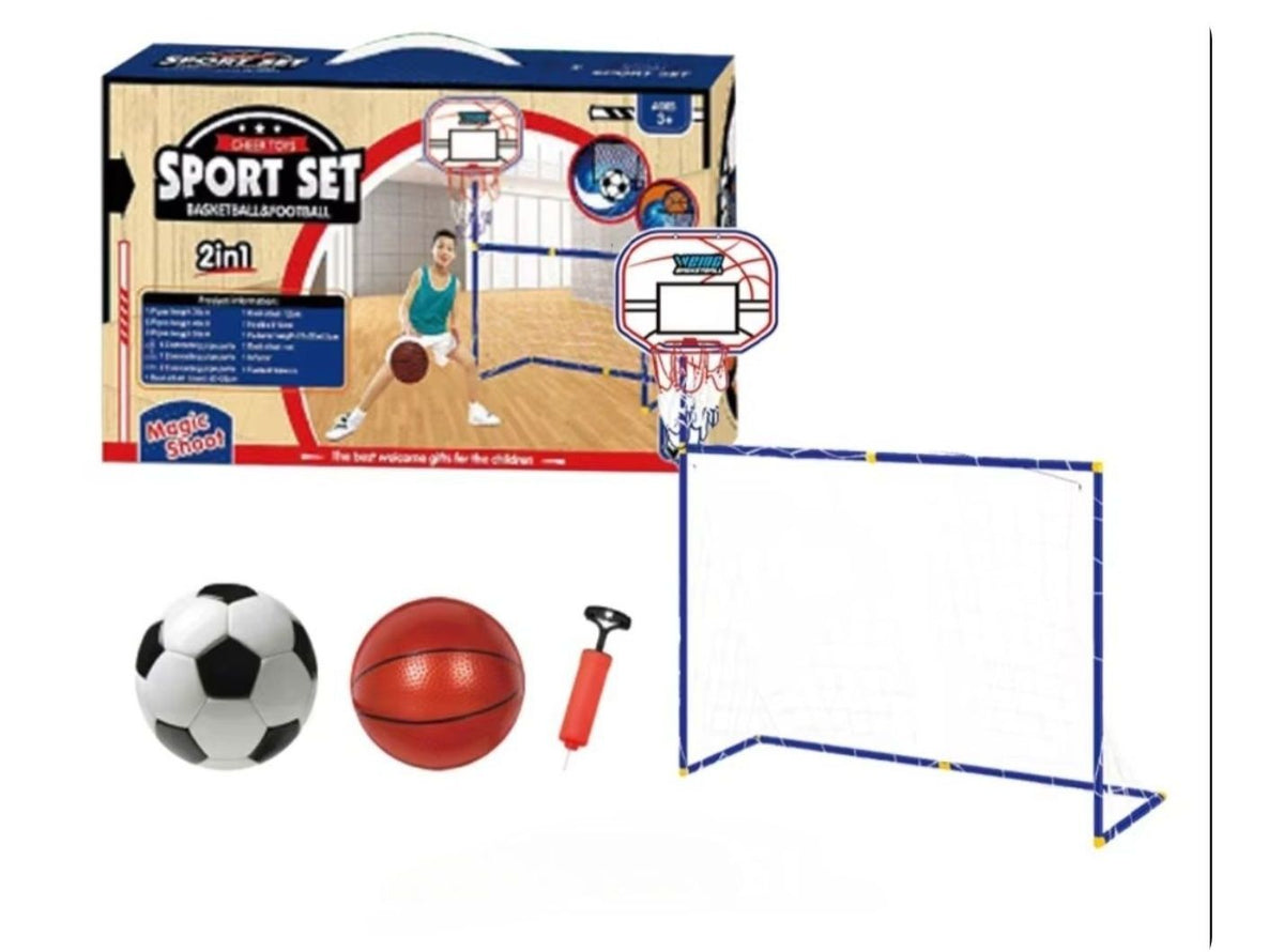 Set deportivo para niños con arco de fútbol y aro de básquet