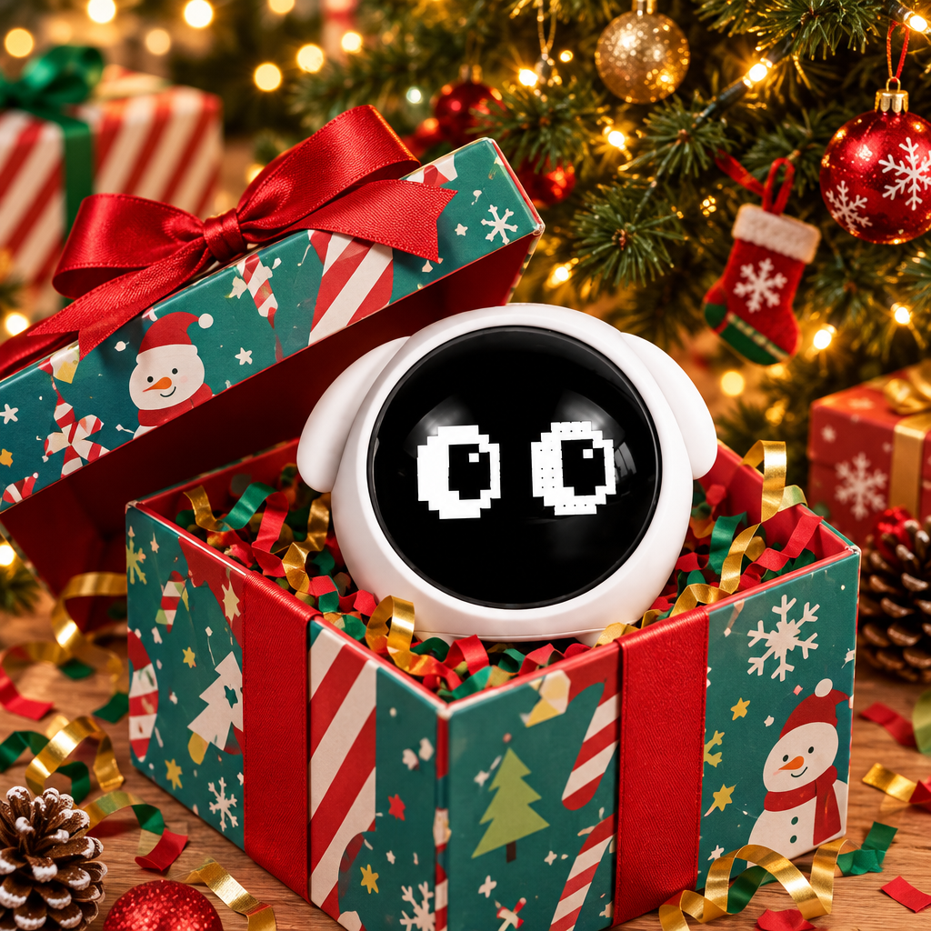 Despertador emoji saliendo de una caja de regalo