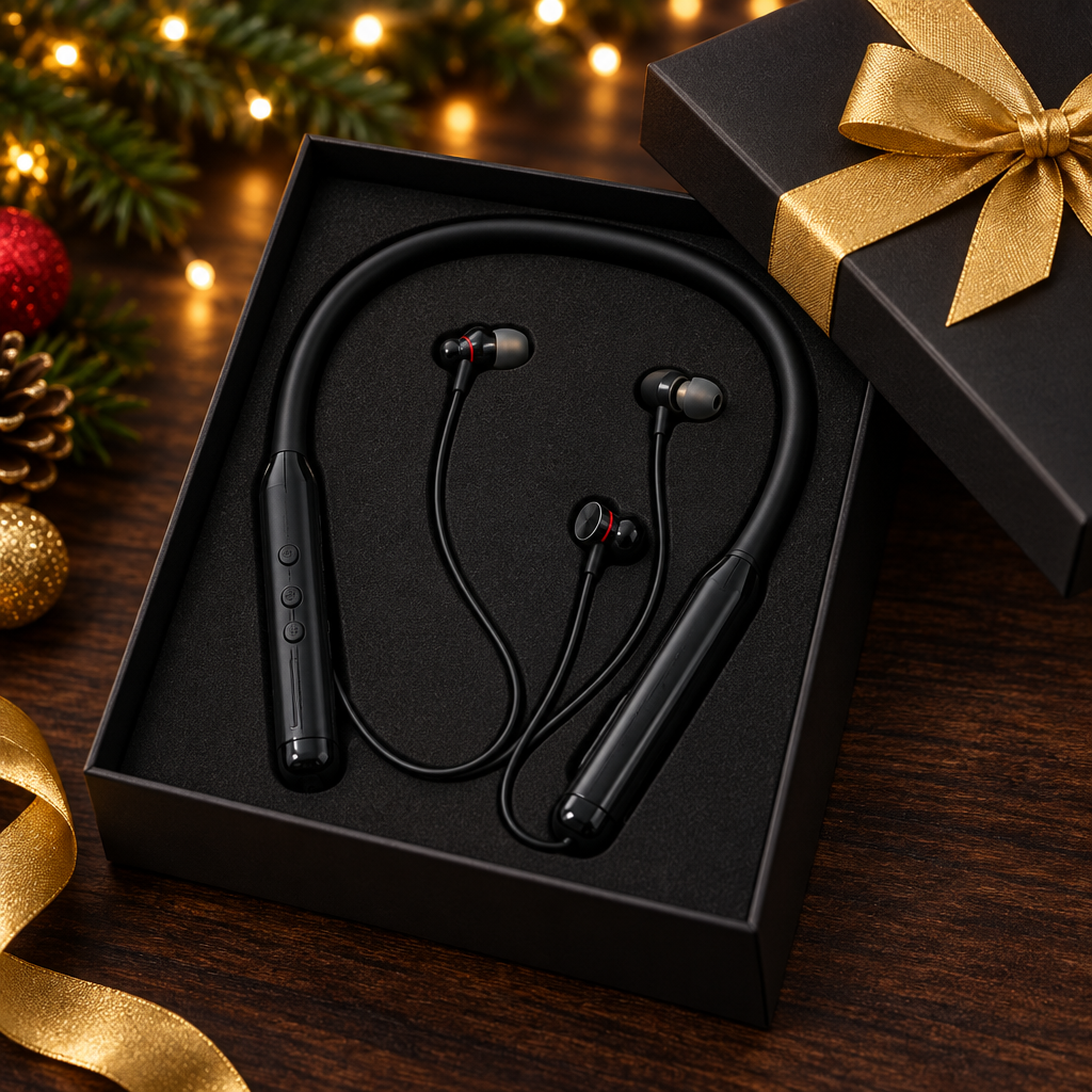 Audífonos de cuello en caja de regalo negra