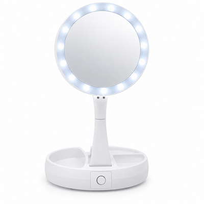 Espejo de Maquillaje LED Plegable con Aumento 10x
