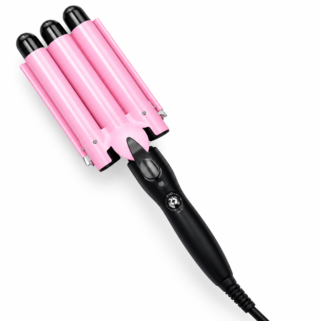 Ondulador de cabello de 3 barriles rosado