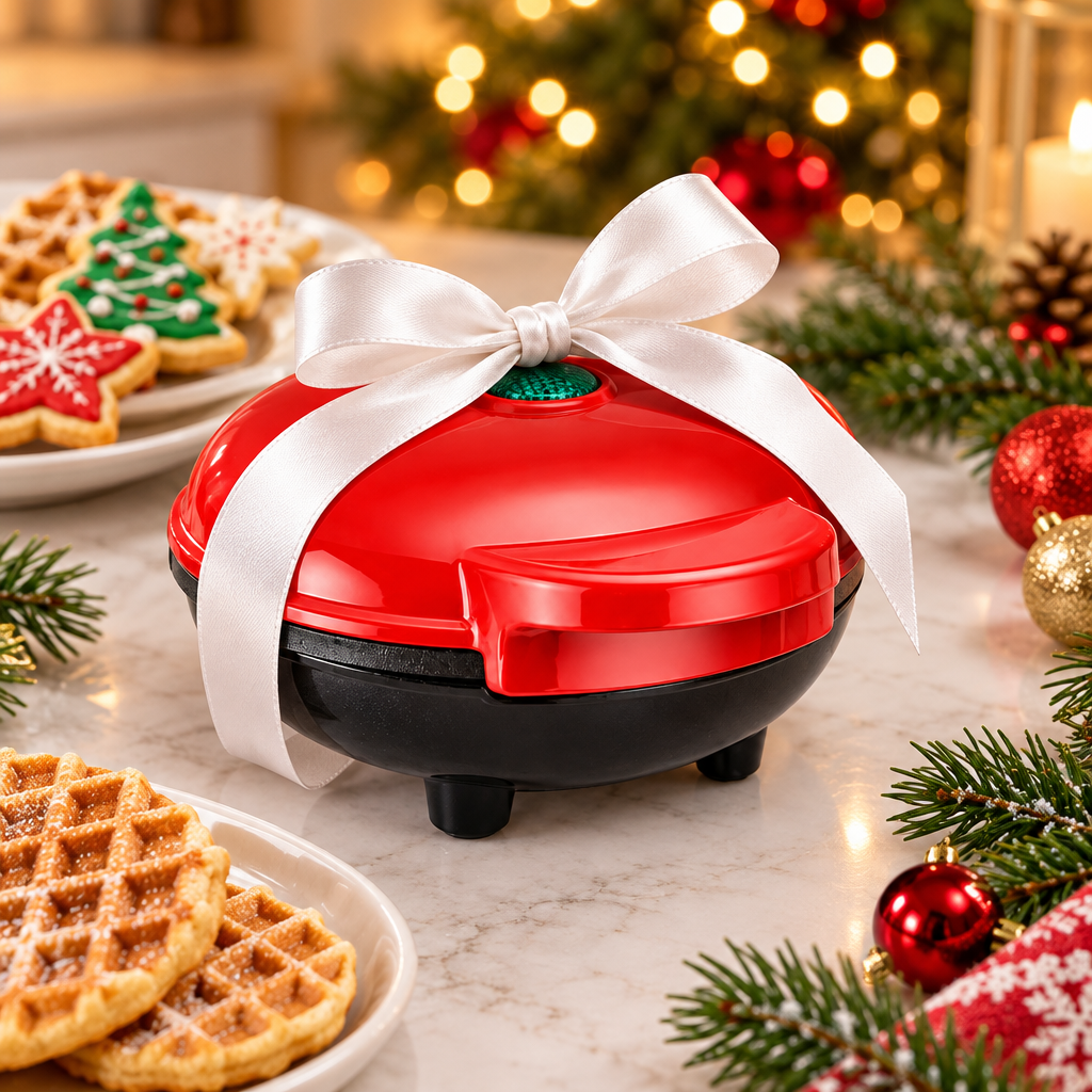 Mini waflera con moño de regalo navideño